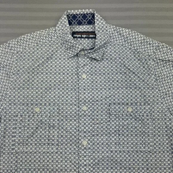 Reyn Spooner Hawaiian Shirt Mens Small Japanese Geometric Circle Crest Pocket - Picture 2 of 8